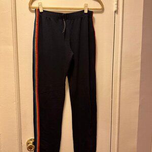 Monrow Elastic Waist Sweatpant Rainbow Stripe Medium NWT